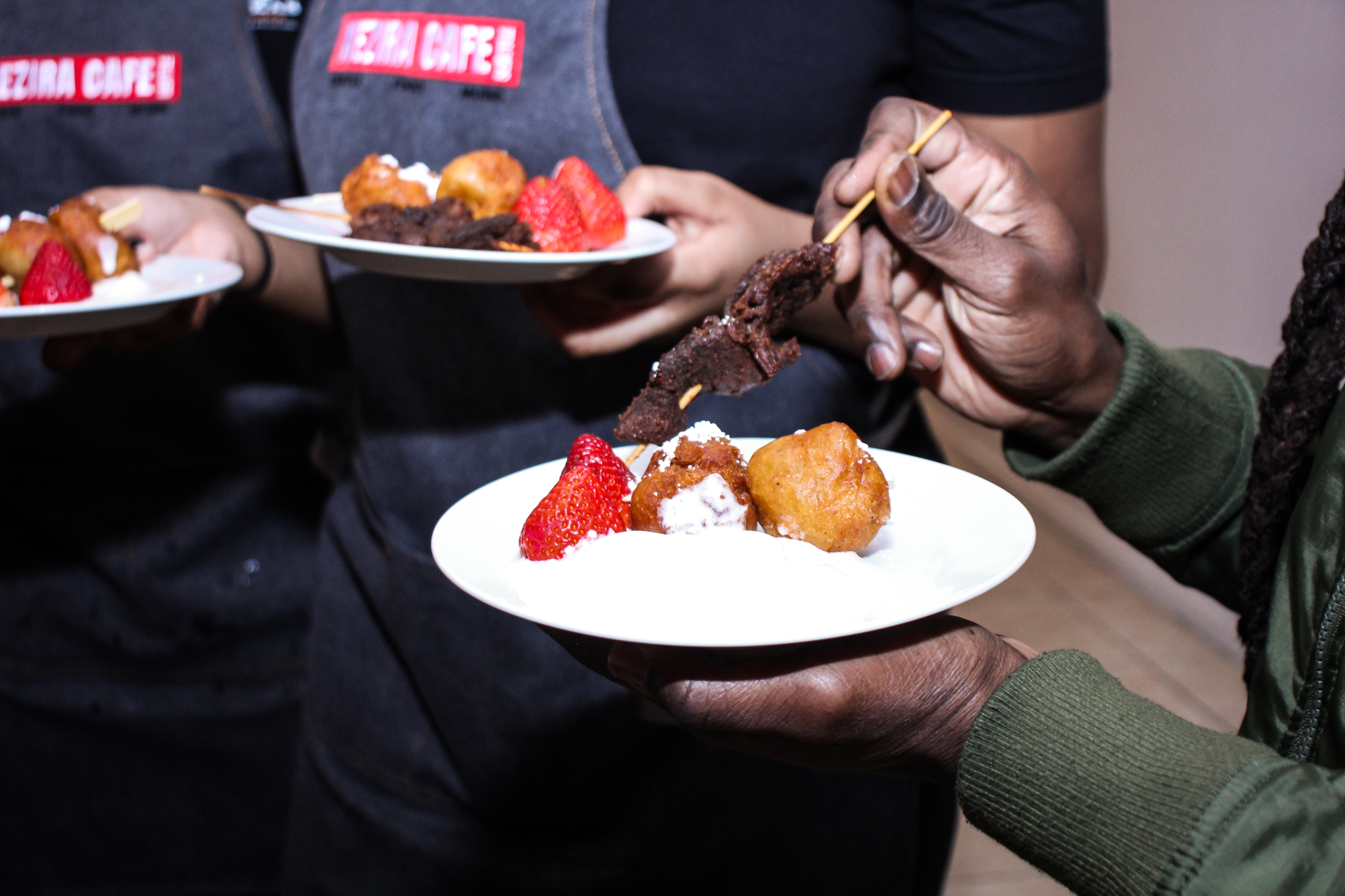 Coffee shop ambiance with warm lighting